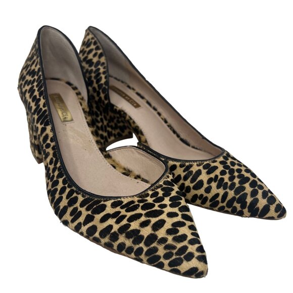 Louise Et Cie Jolon Mob Wife Leopard Cow Hair Pointed Block Heel Pump Size 6.5 - Picture 1 of 11